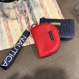 Nautica Red Coin Pouch with Navy Card Wallet and Branded Wrist Strap